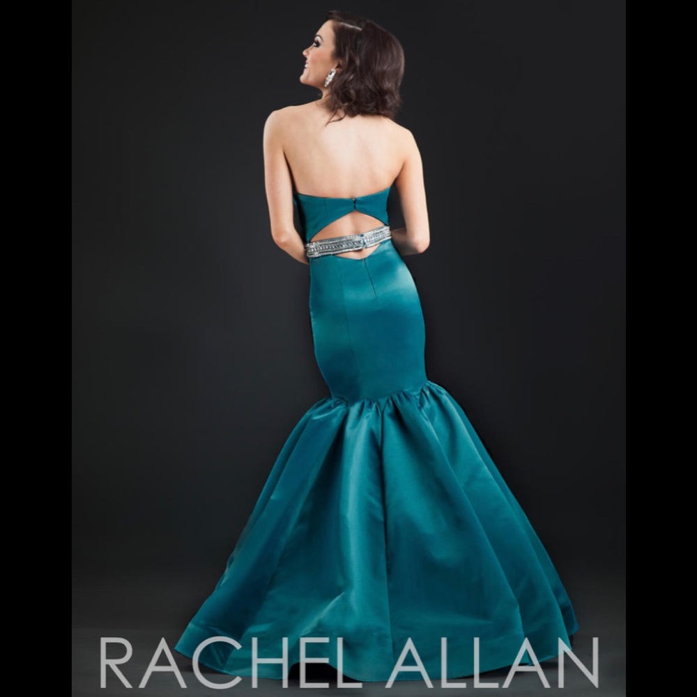 Rachel Allan Teal Strapless Mermaid Gown - Picture 2 of 9
